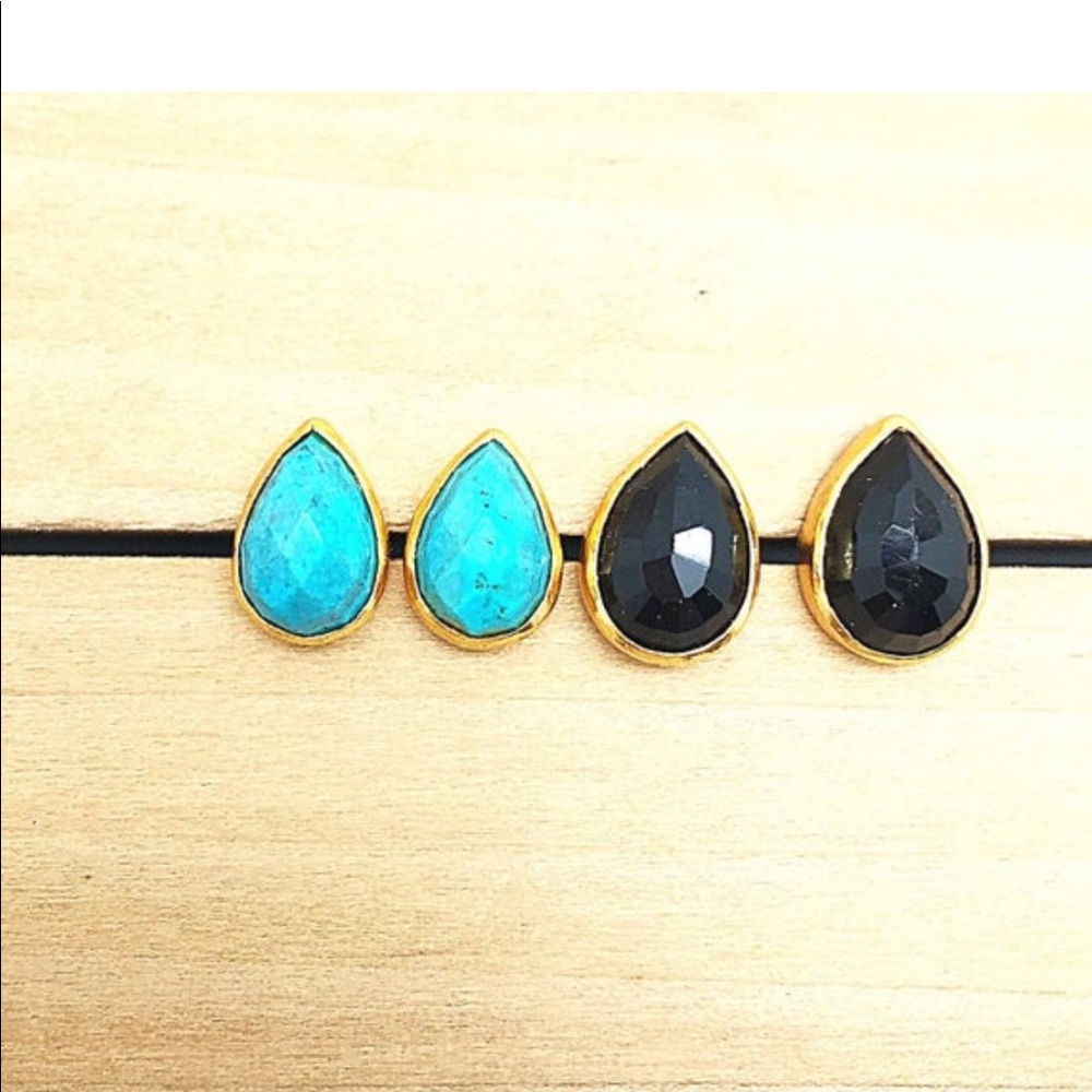 SALE Was $45, Turquoise or Black Onyx Gold Pear Studs NWT